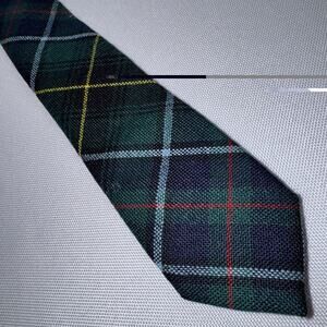 Vintage Ingles Buchan Boys Tartan Wool Necktie 38x2 Green Plaid Kids Scottish